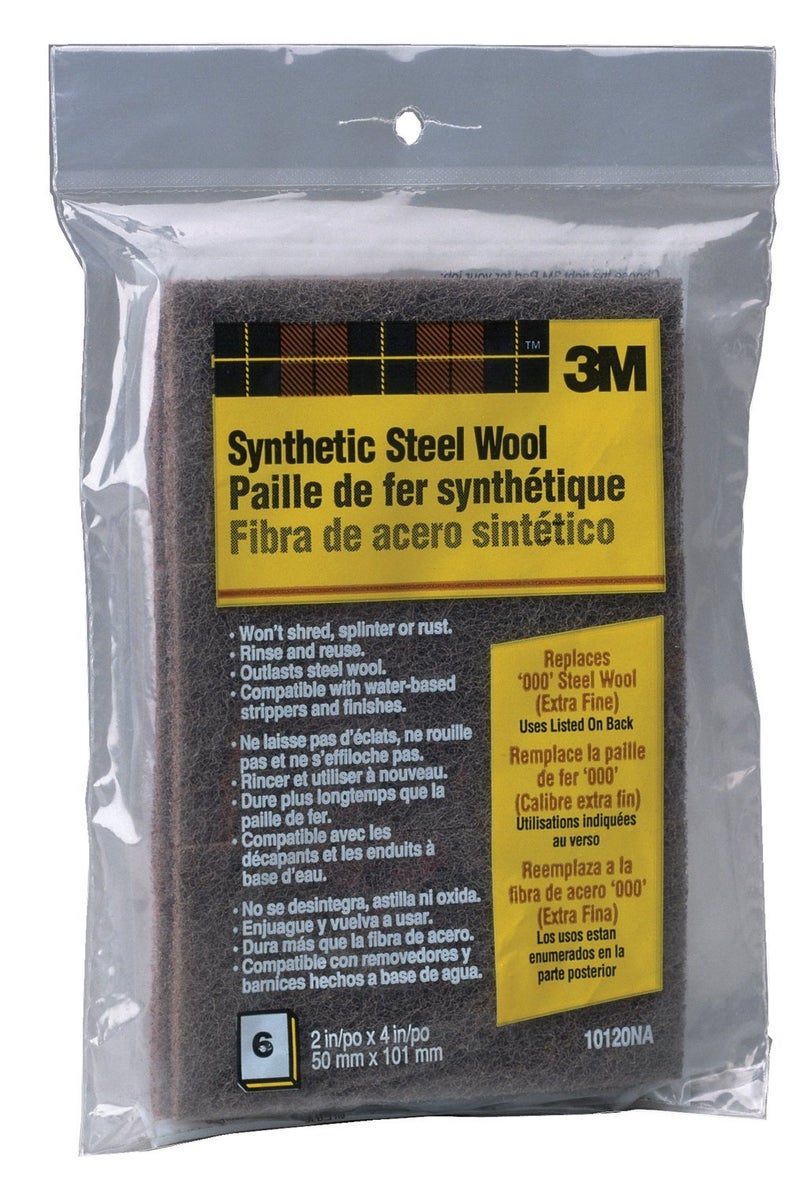 3M Synthetic Steel Wool Pads, 000 Extra Fine, 6-Pads, Use Wet Or Dry, Compatible With Water-Based Strippers & Finishes, Will Not Shred, Splinter Or Rust Like Steel Wool Does, Rinse and Reuse (10120NA) - Image 1